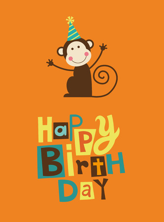 cute happy birthday card with fun monkey.のイラスト素材