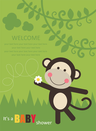 baby shower card with cute monkey. のイラスト素材