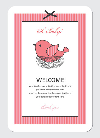 cute baby girl shower with bird. のイラスト素材