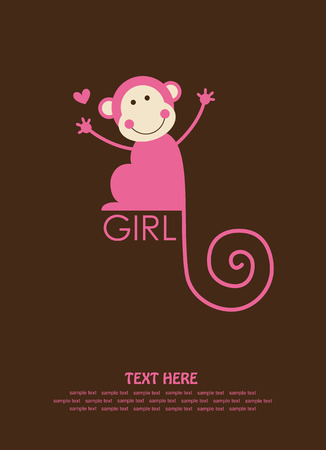 cute baby girl shower with fun monkey. のイラスト素材