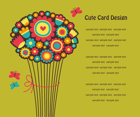 cute greeting card with cute bouqet. のイラスト素材
