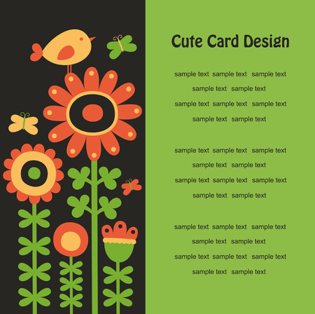 cute card with flowers and bird.のイラスト素材