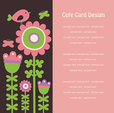 cute card with flowers and bird. のイラスト素材