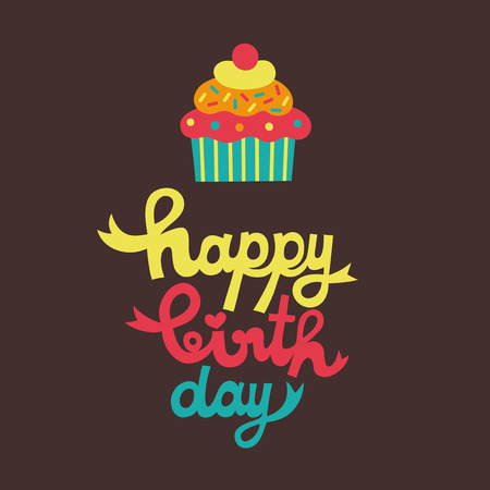 cute happy birthday card with cupcake.のイラスト素材