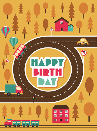 happy birthday vehicle card. vector illustrationのイラスト素材
