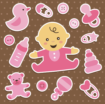 baby girl stickers collection. vector illustrationのイラスト素材