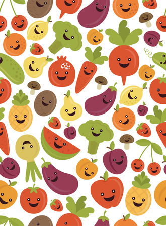 fun fruits and vegetables seamless pattern design. vector illustrationのイラスト素材