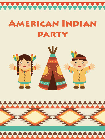 american indian party card design. vector illustrationのイラスト素材