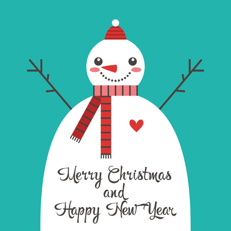 Christmas greeting card with snowman. Vecrtor illustration.のイラスト素材