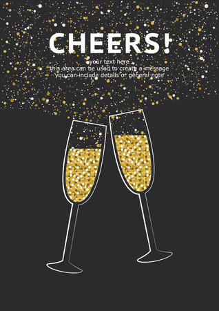 Glitter champagne card with space for text. Vector illustration.のイラスト素材