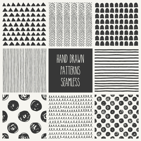 Hand drawn seamless patterns set. Vector illustration.のイラスト素材
