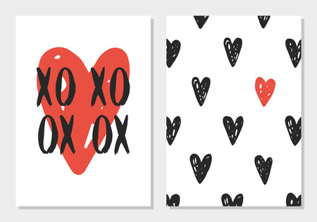 Cute Love Set. Card and seamless pattern illustration.のイラスト素材