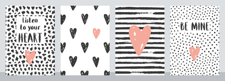 Set of four cute Valentine cards illustration.のイラスト素材