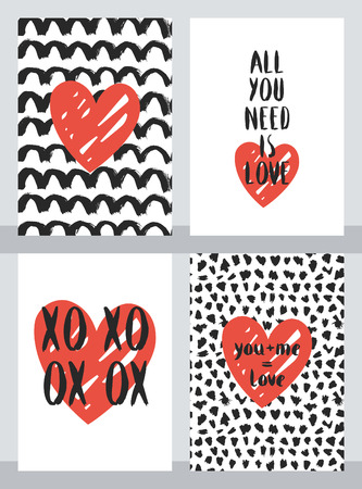 Set of four cute Valentine cards illustration.のイラスト素材