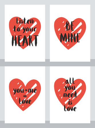 Set of four cute Valentine cards illustration.のイラスト素材