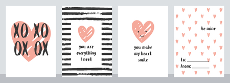 Set of four cute Valentine cards illustration.のイラスト素材
