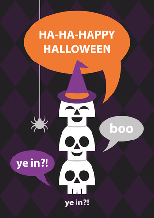 Happy Halloween card design with fun skulls. Vector illustration.のイラスト素材
