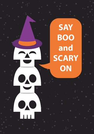 Happy Halloween card design with fun skulls. Vector illustration.のイラスト素材