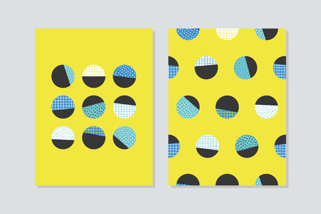 Set of graphic circles seamless pattern and graphic circles card. Vector illustration.のイラスト素材
