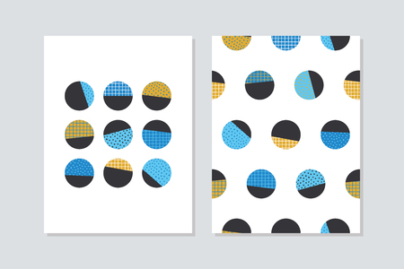 Set of graphic circles seamless pattern and graphic circles card. Vector illustration.のイラスト素材