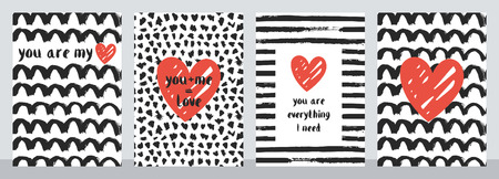 Set of four cute Valentine cards. Vector illustration.のイラスト素材