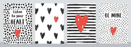 Set of four cute Valentine cards. Vector illustration.のイラスト素材