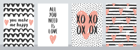 Set of four cute Valentine cards. Vector illustration.のイラスト素材