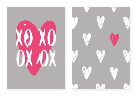 Cute Love Set. Card and seamless pattern. Vector illustration.のイラスト素材