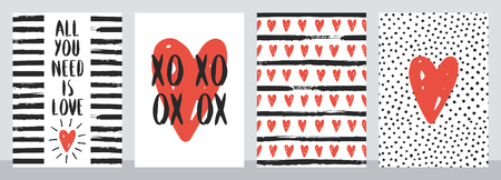 Set of four cute Valentine cards. Vector illustration.のイラスト素材
