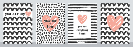 Set of four cute Valentine cards. Vector illustration.のイラスト素材