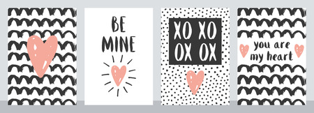 Set of four cute Valentine cards. Vector illustration.のイラスト素材