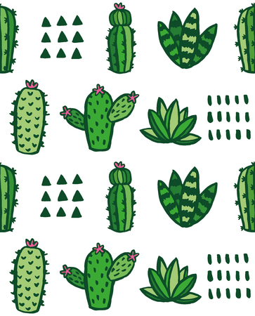 Cute cactus and succulent pattern design. Vector illustration.のイラスト素材
