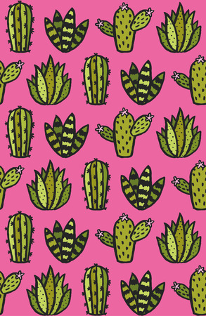Cactus and succulent seamless pattern design. Vector illustration.のイラスト素材