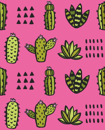 Cactus and succulent seamless pattern design. Vector illustration.のイラスト素材