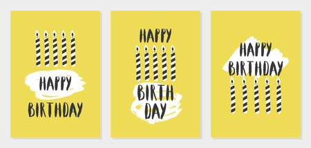 Set of three simple Happy Birthday cards. Vector.のイラスト素材