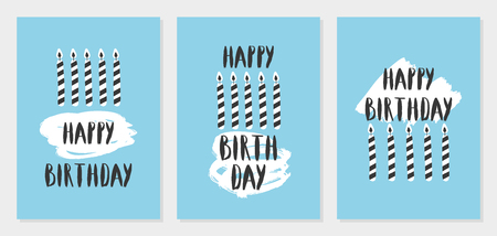 Set of three simple Happy Birthday cards. Vector.のイラスト素材