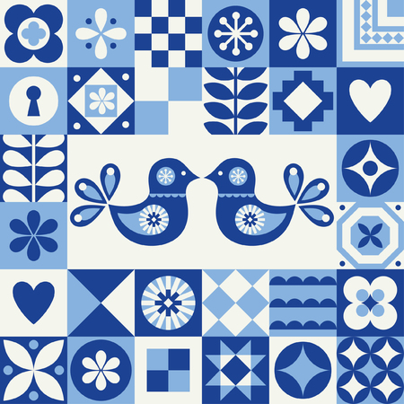 Cute pattern in danish folklore style Vector illustration.のイラスト素材