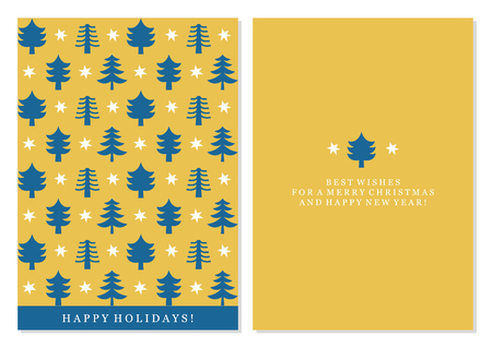 Merry Christmas double sided card with christmas tree. Vector illustration.のイラスト素材