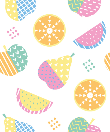 Fun seamless pattern with fruits. Vector illustration.のイラスト素材
