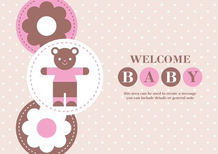 Baby Girl announcement card design. Baby bear. Vector illustration.のイラスト素材