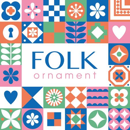 Abstract floral card with place for text. Scandinavian and folk design. Vector Illustration.のイラスト素材