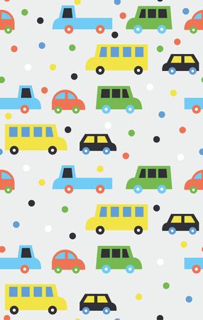 Cute childish cars seamless pattern design. Vector illustration.のイラスト素材