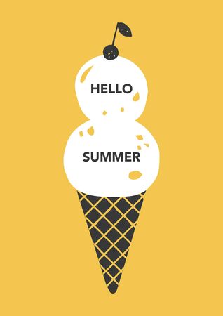 Fun summer card with ice cream. Vintage style. Vector illustration.のイラスト素材