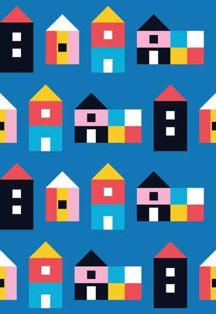 Seamless pattern with small geometric houses. Vector illustration.のイラスト素材