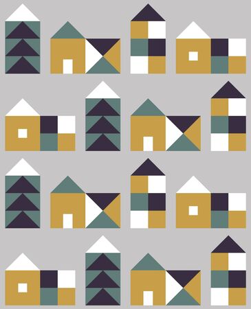 Seamless pattern with small geometric houses. Vector illustration.のイラスト素材