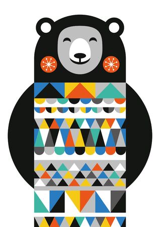 Abstract geometric bear. Scandinavian and folk design. Poster. Vector Illustration.のイラスト素材