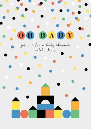 Baby shower card design. Cute woden kit castle. Vector illustration.のイラスト素材