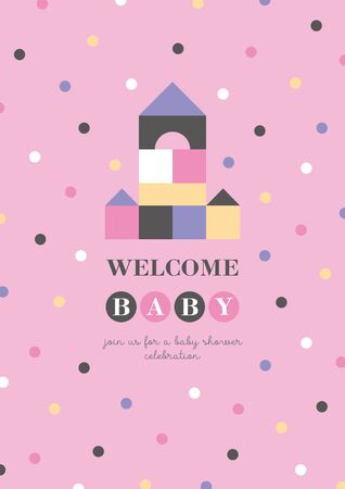 Baby shower card design. Cute woden kit castle. Vector illustration.のイラスト素材