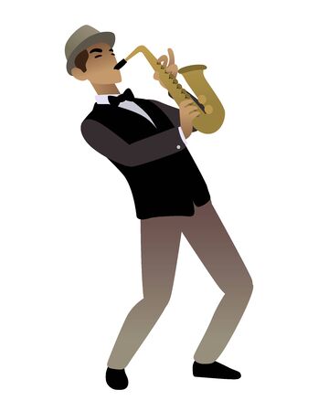 man playing saxophone blues music retroのイラスト素材
