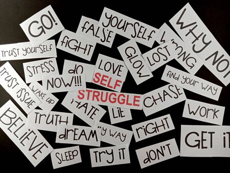 Self struggle concept. Words on the backgroundの写真素材